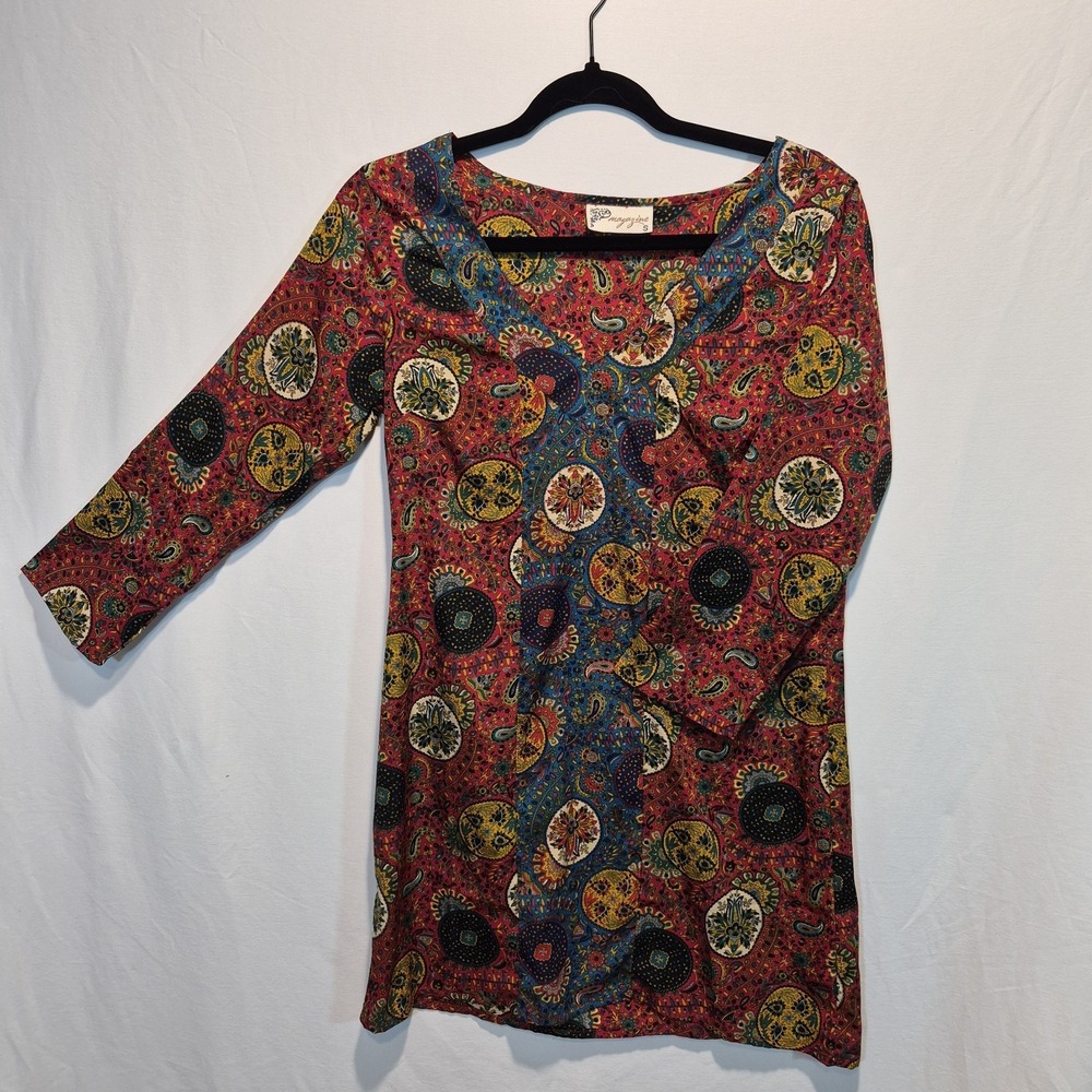 Magazine Sm Silk Paisley Boho Mini Dress 60s/70's Retro Vintage Revival‎ Artsy